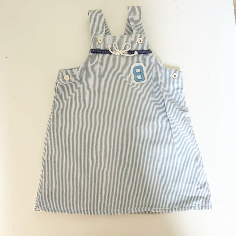 Vintage Nautical Striped Blue & White Jumper Dress Size 24M Cotton Spring/Summer